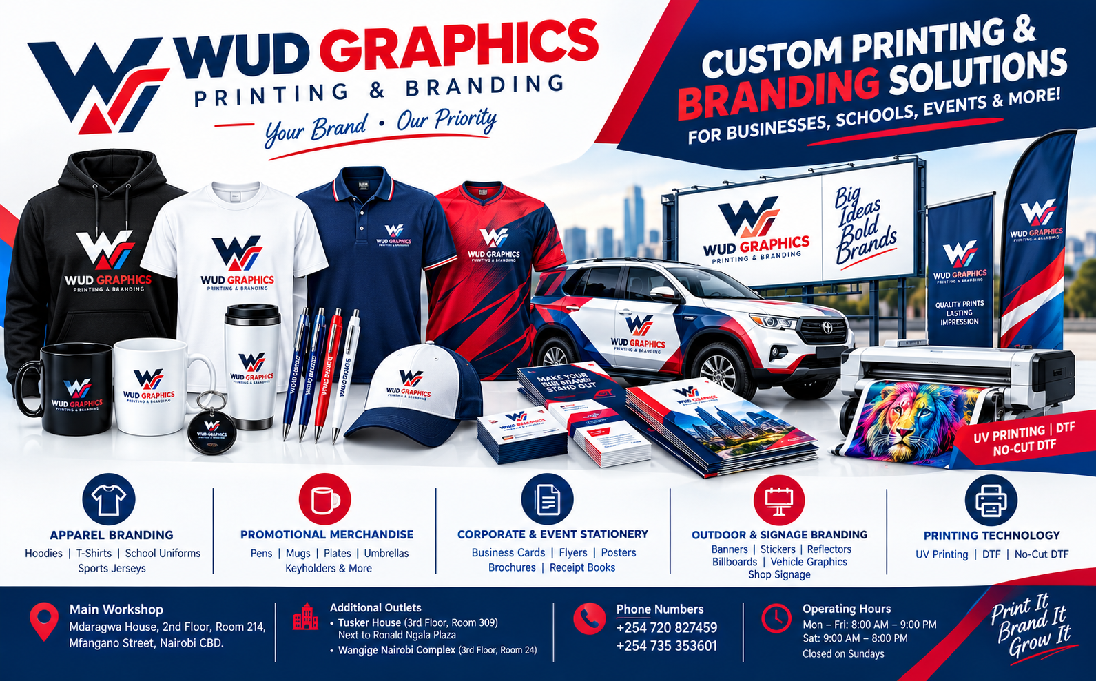 Wud Graphics printing and branding solutions for businesses, schools and events
